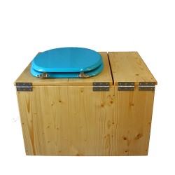Toilette sèche huilée avec bac à copeaux de bois, bavette inox, seau 22 L - la bac bleu turquoise complète huilée