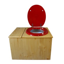 Toilette sèche huilée avec bac à copeaux de bois, bavette inox, seau 22 L - la bac rouge framboise complète huilée