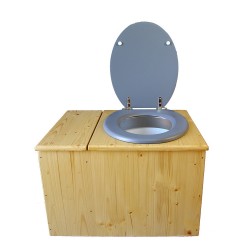 Toilette sèche huilée avec bac à copeaux de bois, bavette inox, seau 22 L - la bac gris clair complète huilée