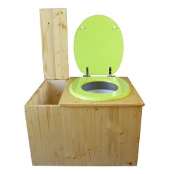 Toilette sèche huilée avec bac à copeaux de bois, bavette inox, seau 22 L - la bac vert pomme complète huilée