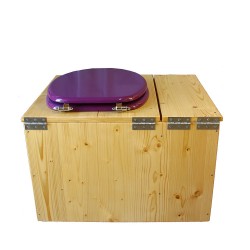 Toilette sèche huilée avec bac à copeaux de bois, bavette inox, seau 22 L - la bac violet prune complète huilée
