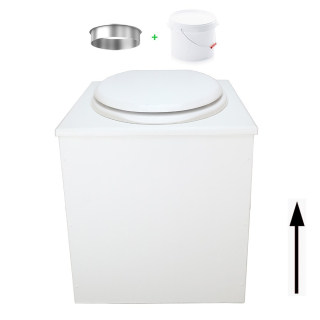 Toilette sèche en bois blanc avec seau plastique 22L