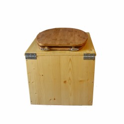 Toilette sèche en bois huilé avec bavette inox, seau plastique 22 litres - la bambou complète huilée