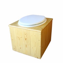 Toilette sèche en bois huilé avec bavette inox, seau plastique 22 litres - la blanche complète huilée