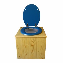 Toilette sèche en bois huilé avec bavette inox, seau plastique 22 litres - la bleu nuit complète huilée