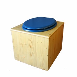 Toilette sèche en bois huilé avec bavette inox, seau plastique 22 litres - la bleu nuit complète huilée