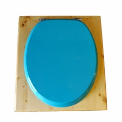 Toilette sèche en bois huilé avec bavette inox, seau plastique 22 litres - la bleu turquoise complète huilée