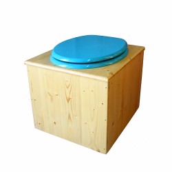 Toilette sèche en bois huilé avec bavette inox, seau plastique 22 litres - la bleu turquoise complète huilée