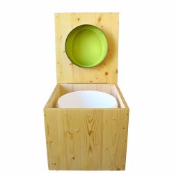 Toilette sèche en bois huilé avec bavette inox, seau plastique 22 litres - la vert pomme complète huilée