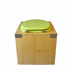 Toilette sèche en bois huilé avec bavette inox, seau plastique 22 litres - la vert pomme complète huilée