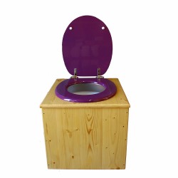 Toilette sèche en bois huilé avec bavette inox, seau plastique 22 litres - la violet prune complète huilée