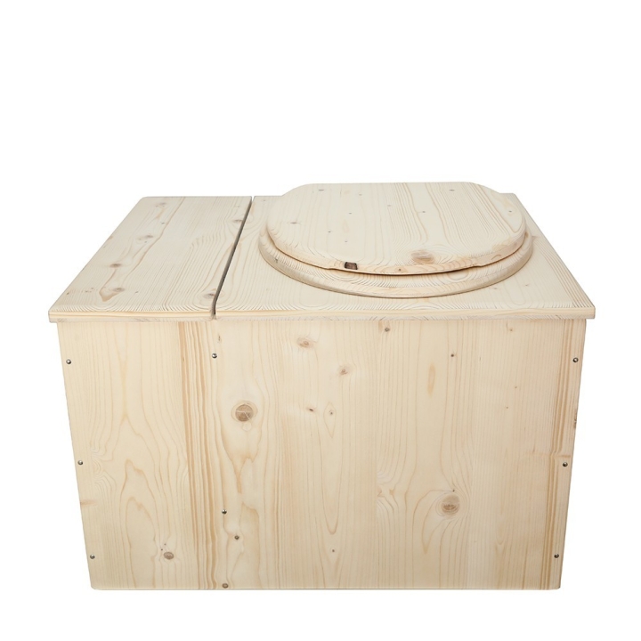  Toilette sèche avec bac à copeaux de bois intégré en bois brut avec bavette inox et seau plastique 22 litres