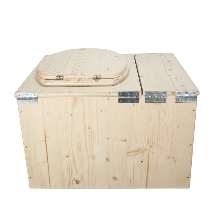 Toilette sèche avec bac à copeaux de bois intégré en bois brut avec bavette inox et seau plastique 22 litres