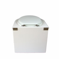 toilette sèche arrondie blanche avec charnières inox