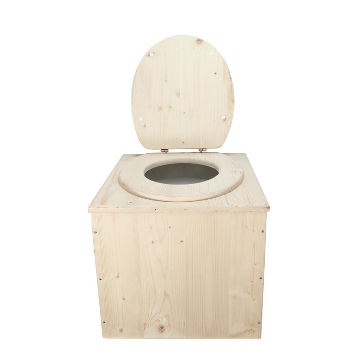  Toilette sèche en bois brut complète avec seau plastique 22L et bavette inox