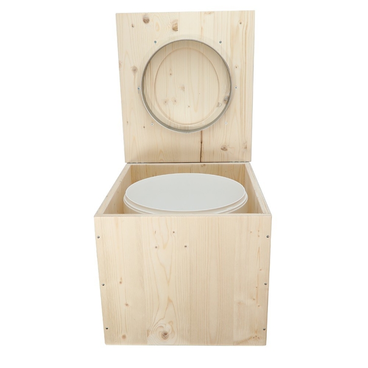 Toilette sèche en bois brut complète avec seau plastique 22L et bavette inox