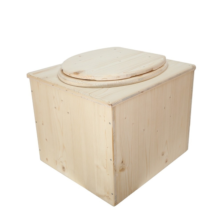  Toilette sèche en bois brut complète avec seau plastique 22L et bavette inox