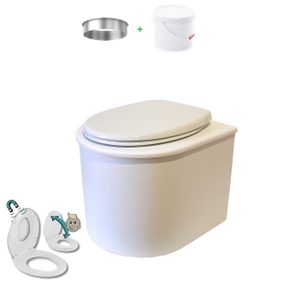 Toilette sèche en bois blanc arrondie avec seau 22L plastique