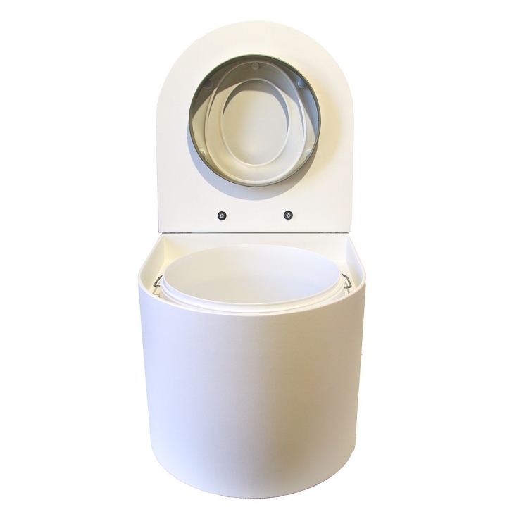 Toilette sèche en bois blanc arrondie avec seau 22L plastique