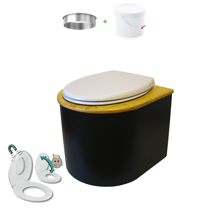 Toilette sèche en bois noir arrondie avec couvercle huilé 