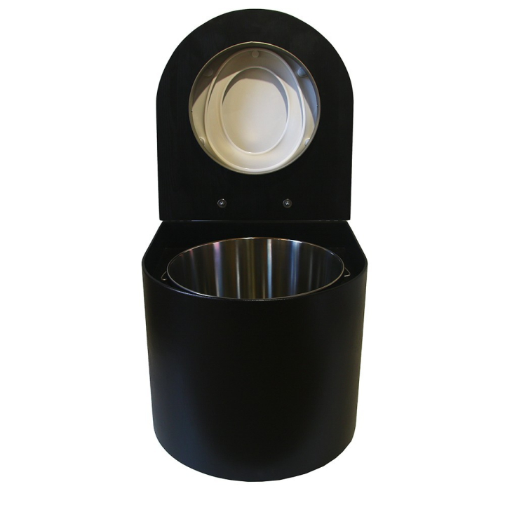  Toilette sèche en bois noire arrondie avec seau inox