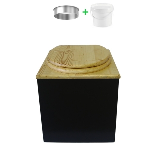 Toilette sèche en bois noire/huilé complète avec seau 20L