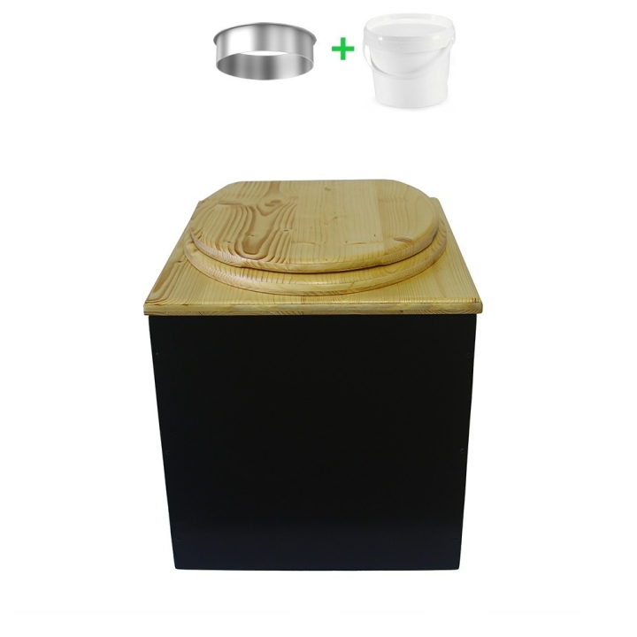 Toilette sèche en bois noire/huilé complète avec seau 20L