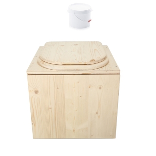 Toilette sèche en bois brut avec seau plastique 22L pour vans