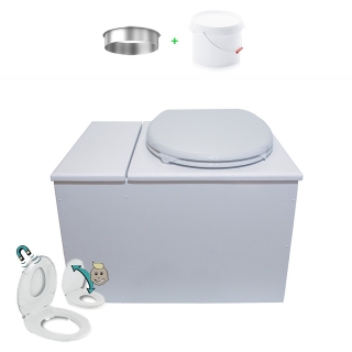 Toilette sèche avec bac à copeaux de bois. bois blanc