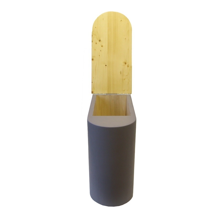  Bac à copeaux de bois arrondi gris avec couvercle huilé pour toilette sèche