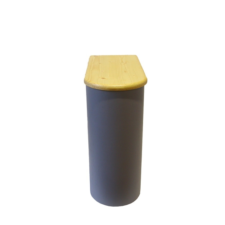  Bac à copeaux de bois arrondi gris avec couvercle huilé pour toilette sèche - modèle rehaussé