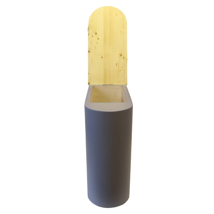  Bac à copeaux de bois arrondi gris avec couvercle huilé pour toilette sèche - modèle rehaussé