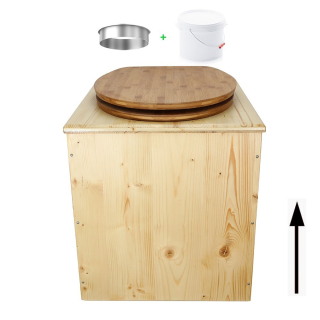 Toilette sèche rehaussée en bois huilé avec bavette inox