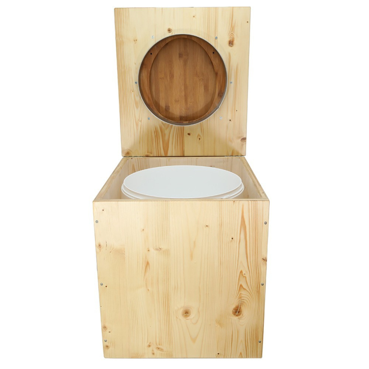  Toilette sèche rehaussée en bois huilé avec bavette inox