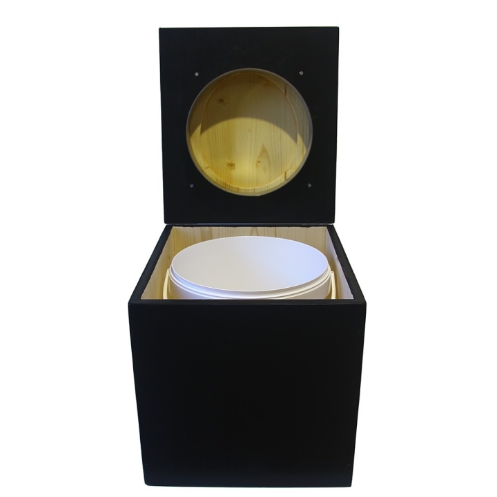  Toilette sèche en bois noire complète avec seau 20L