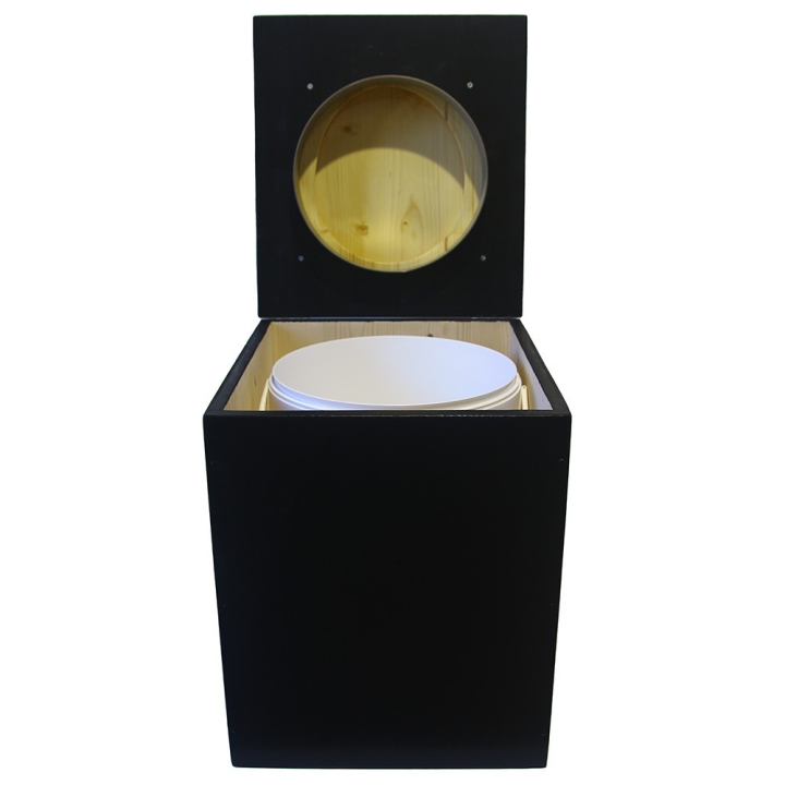  Toilette sèche rehaussée en bois noire complète avec seau 20L