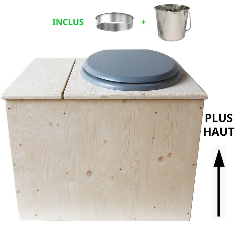 Toilette sèche avec bac à copeaux de bois - La Bac gris inox - modèle rehaussé PMR - hauteur d'assise 50 cm