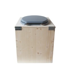 toilette sèche en bois avec seau inox et bavette inox avec abattant bois gris - modèle rehaussé PMR