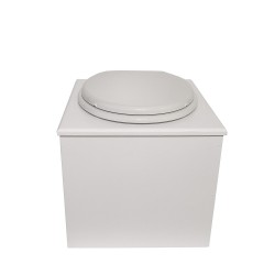 Toilette sèche "2en1", abattant blanc avec réducteur enfant intégré, seau inox et bavette inox - Modèle peinture blanche