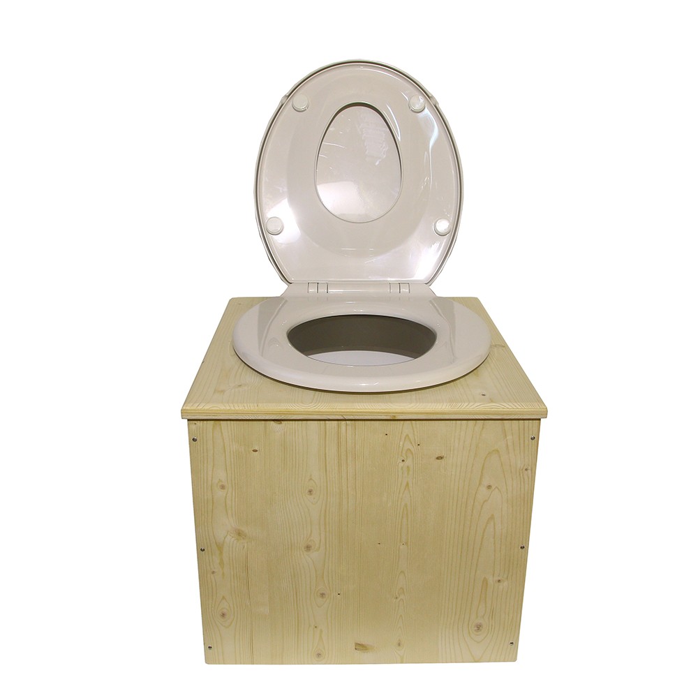 Toilette sèche blanche avec abattant double, seau et bavette inox