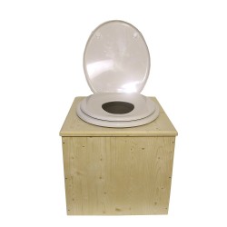 Toilette sèche  "2en1" , abattant blanc avec réducteur enfant intégré, seau plastique 22 litres et bavette inox