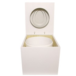 Toilette sèche "2en1", abattant blanc avec réducteur enfant intégré, seau 22L plastique, bavette inox - Modèle peinture blanche
