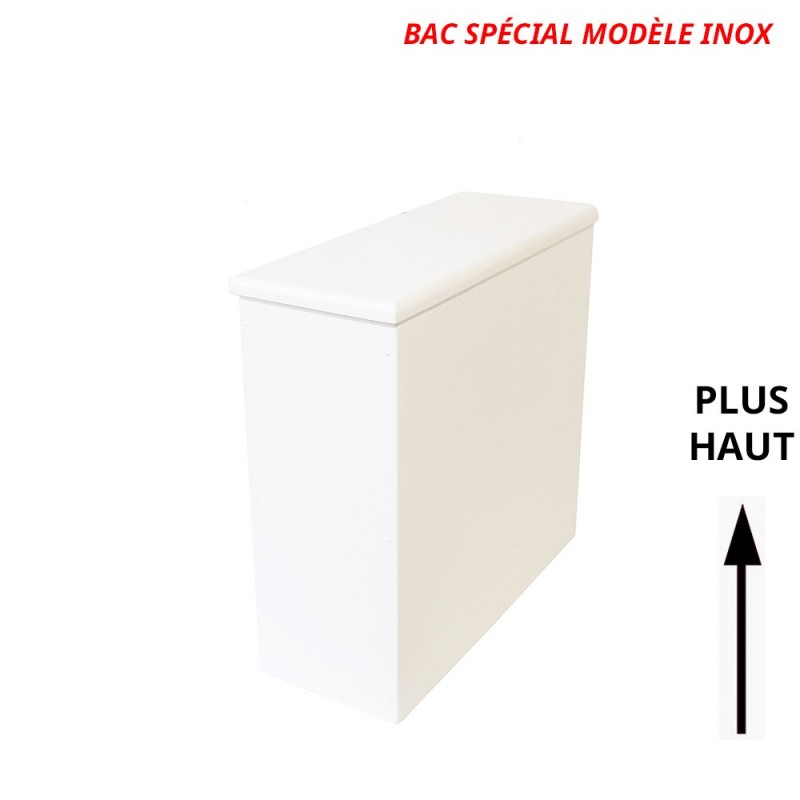 Bac à copeaux de bois avec couvercle pour toilette sèche - modèle blanc spécialement adapté pour la gamme inox rehaussée