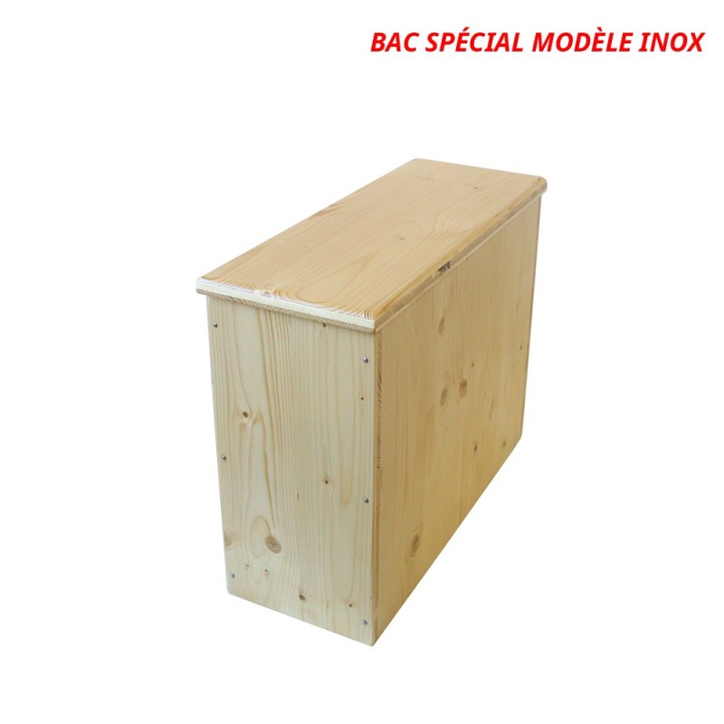 Bac à copeaux de bois avec couvercle pour toilette sèche - modèle huilé spécialement adapté pour la gamme inox