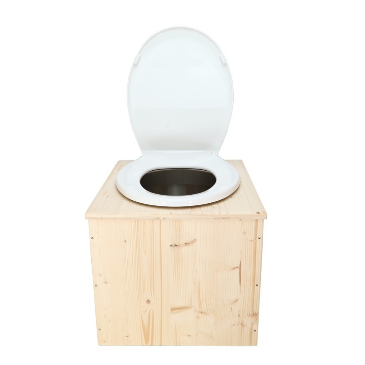  Toilette sèche en bois brut avec seau inox