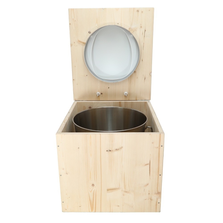 Toilette sèche en bois brut avec seau inox