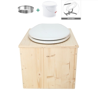 Toilette sèche en bois brut avec seau plastique 22L