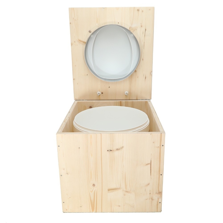  Toilette sèche en bois brut avec seau plastique 22L
