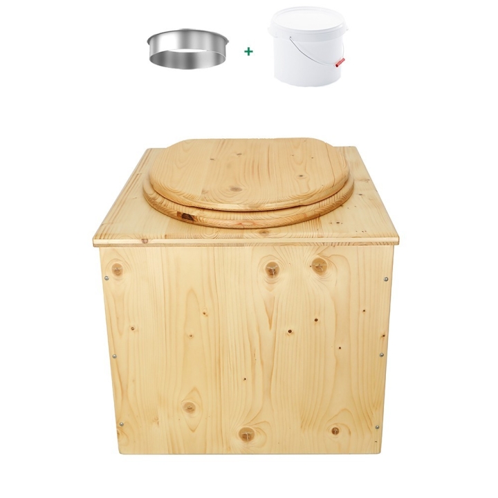 Toilette sèche en bois huilé avec bavette inox