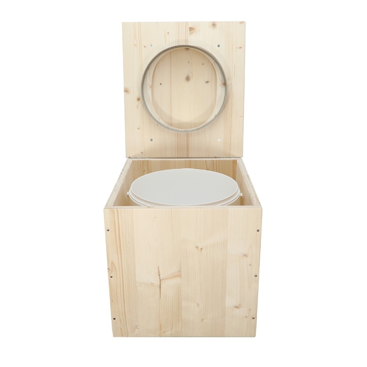  Toilette sèche pas cher complète avec seau 20L plastique et bavette inox en bois brut